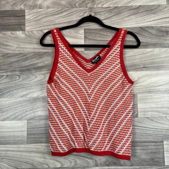 Wrangler Sweater Tank Womens Small Red Chevron Knit Sleeveless V-Neck Pullover - Picture 1 of 8